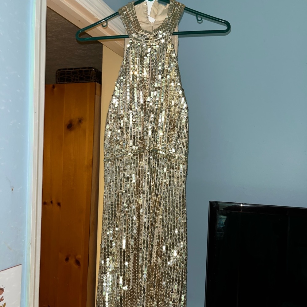 sherri hill gold sparkle mini dress, size 8, worn once